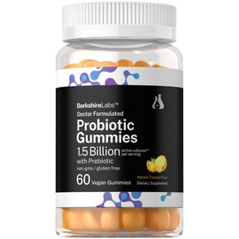 Horbäach Probiotic Gummies 1.5 Billion CFU | 60 Count | with Prebiotic for Women and Men | Tropical Flavor | Doctor Formulated | Vegan, Non-GMO & Gluten Free | Berkshire Labs