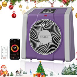 HEATIT Space Heater with Remote for Indoor, Digital Display with Thermostat，Containing Plasma & Ozone, 1-12H Timer,1500W/750W, Electric Space Heater for Office, Bedroom,Violet,10.6"Dx7.0"W x 11.8"H