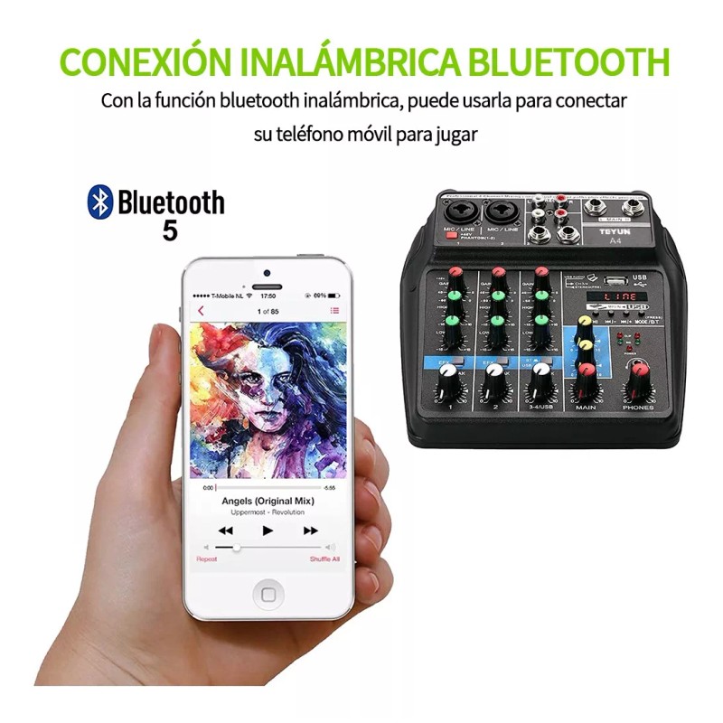 Teyun Mezclador Tarjeta De Audio De 4 Canales Bluetooth