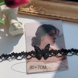 TseenYi Black Lace Gothic Vintage Butterfly Choker Necklace for Women & Girls, Goth Lolita Fashion, 16 Inch Chain