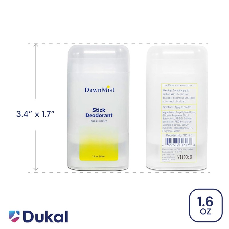 Dukal Dawn Mist Stick Deodorant, Fresh Scent 1.6 oz. Clear