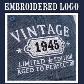 80th Birthday Gifts for Women Man Mom Vintage 1945 Hat Embroidered Baseball Cap Blue