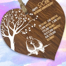 20th Wedding Anniversary Wooden Heart Plaque, Dark Wood Sign Keepsake, Celebrate China Anniversary Wife Husband Boyfriend Girlfriend Mom Dad, Plaque with Quotes Gifts from the Kids