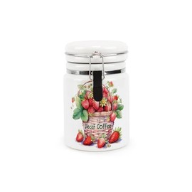 Purely Home Strawberry Decaf Coffee Canister - Wicker Basket Fruit Harvest Gifts - Ceramic Kitchen Food Storage Container with Clip Lid 400ml (13.5cm x 8.5cm)