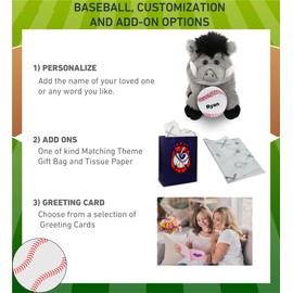 DolliBu Grey Boar Stuffed Animal with Baseball Plush - Soft, Huggable Boar, Great Gifts for Kids Who Love Baseball, Cute Wild Animal Plush with Plush Baseball Toy for Kids, Adults - 7.5 Inches