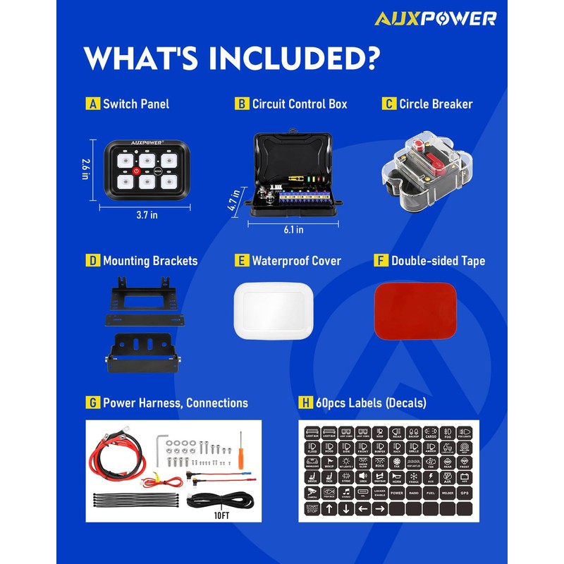 Auxpower 6 Gang Switch Panel Toggle Momentary Pulsed Led Switch