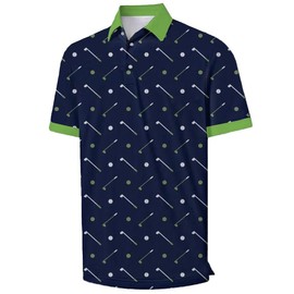 Actflare Golf Shirts for Men Dry Fit Moisture Wicking Short Sleeve Performance Print Polo Shirts Navy Patchwork,XL