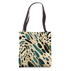 Teal Black Creme Leopard Pattern Boho Style Pattern Tote Bag