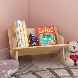 RekRang Wooden Tabletop Bookshelf Titled Desktop Bookshelf Cookbook Shelf,Small Bookcases for Magazine Books CDs,Book Rack Desk Book Organizer in Living Room/Office/Bedroom (Burlywood)