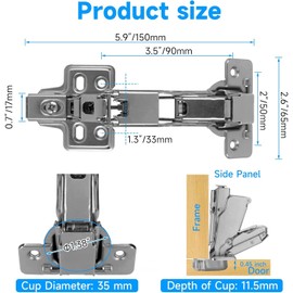 2 Pcs Kitchen Cabinet 165 Degree Full Overlay Hinges Frameless Cabinet Doors Hinges, Soft Close Corner Kitchen Cabinet Hinges Folding Mute Cabinet Hinges