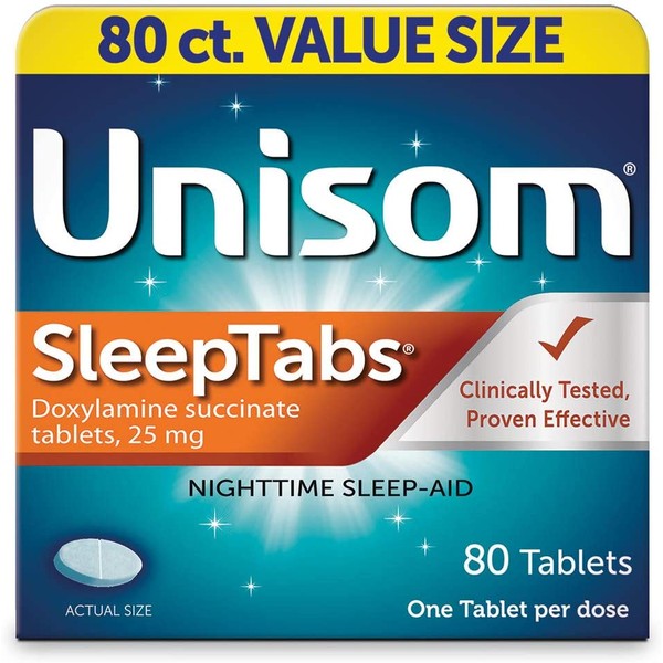 Unisom SleepTabs, 80 Count, Non-Habit Forming Sleep Aid, Great for Difficulty Falling Asleep Due to Anxiety or Stress, Fall Asleep Faster and Wake Up Feeling Refreshed
