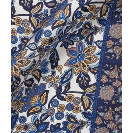 Italian 100% Silk Pocket Square - White & Navy Floral, Premium Accessory for Men, 32x32 cm (12.5''x12.5''), One Side Print