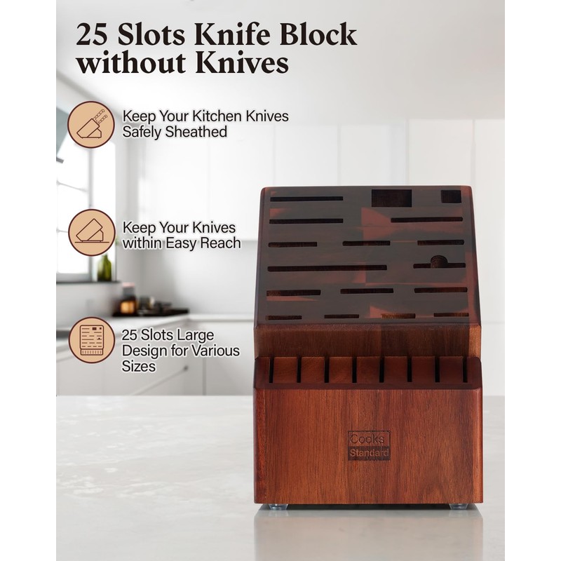 Cooks Standard Acacia wood Knife Block Holder without Knives, 25