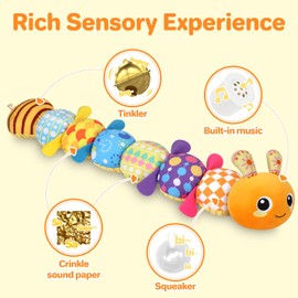 Baby Toys 0 to 12 Months, Musical Stuffed Animal Toys for 0-3-6-12 Months, Soft Sensory Toys with Crinkle and Rattles, Infant Tummy Time Toys Gifts for Newborn Boys Girls