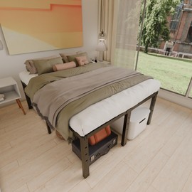 HOBINCHE 20 Inch King Size Bed Frame, No Box Spring Needed, Heavy Duty Black Metal Platform Mattress Foundation with Steel Slats, Non-Slip Noise Free Easy Assembly, Large Storage