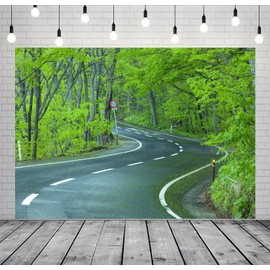 CORFOTO 6x4ft Fabric Forest Road Background Green Forest Trees Photography Backdrop Spring Travel Theme Portrait Decor Nature Landscape Backdrops Photo Studio Props