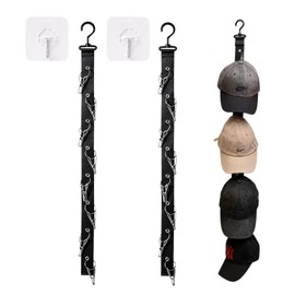 BetterJonny 2 Pack Closet Hanging Hat Organizer Rack, 8 Stainless Steel Hat Storage Clips Hat Organizer Holder With Sticky Hook for Room Closet for Men or Women Closet Hook Cap Holder(Black)