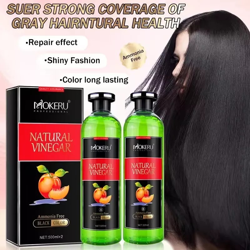 MOKERU Natural VINEGAR BLACK HAIR DYE CREAM 500ml*2/Pac Black Hair
