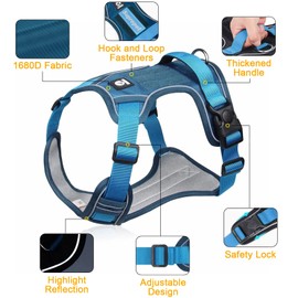 Dog Harness, Anti-Pull Dog Harness, Adjustable No Pull Dog Harness with Padded Handle, Reflective Chest Harness with Velcro Straps for Small, Medium, Large Dogs