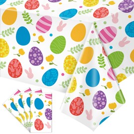 4 Pack Easter Tablecloth Party Decorations, 54 x 108 Inch Rectangular Plastic Easter Egg Bunny Table Cloth, Waterproof Disposable Table Cover for Spring Easter Birthday Party Decor Supplies
