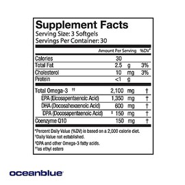Oceanblue Omega-3 2100 con CoQ10  90 ct  Suplemento de aceite de pescado sin arbustos de triple resistencia con alta potencia EPA, DHA, DPA y CoQ10...