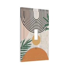 Orange Abstract Mid Century Modern Leaf Boho Bohemian Sun Minimalist Aesthetic Art 1 Gang Electrical Single Toggle Device Switch Wall Plate Jumbo Size Decorative Outlet Light Switch Face Plate Cover