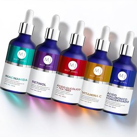MIST JEWEL Kit sueros faciales Acido Hialurónico, Retinol, Vitamina C + E, Glicólico y Niacinamida | Conjunto de serums Avanzado 5 serum (KIT Facial avanzado)