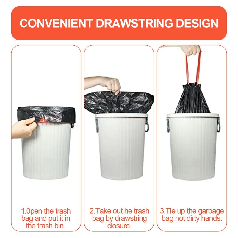 Bin Bags with Drawstring, 5 Rolls, 15 L, Extra Strong
