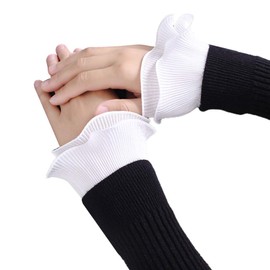 FEIlei Fake Sleeve, Ladies Decorative Fake Sleeve Double Layer Wrinkled Ruffles Cuffs Wrist Warmers-White