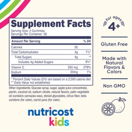 Nutricost Kids Vitamin C Gummies (250mg) 60 Gummies - Vitamin C for Kids Ages 4+, Natural Flavors, Immune Support Supplement, 30 Servings