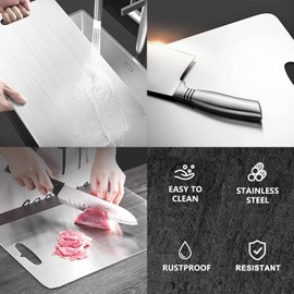 Titanium Cutting Boards for Kitchen Double-Sided Food Grade 304 Stainless Steel Cutting Board Easy to Clean & Non Stick Chopping Cutting Mats for Meat, Vegetable, Bread, Fruit Chopping (S) 1pcs