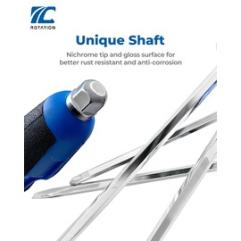 ROTATION Magnetic Screwdriver Set 12 PCS with Nichrome tips, 6 Phillips and 6 Flat Head Screwdrivers, half with Go-Thru Steel Blades, High Torque for Fastening and Loosening (Silver Tip_Gloss Blade)