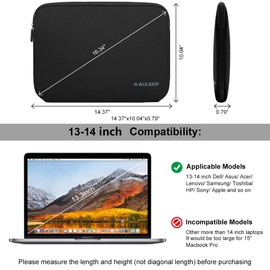 AULEEP 13-14 Inch Laptop Sleeves, Neoprene Water-Resistant Notebook Computer Pocket Tablet Chromebook Carrying Sleeve for MacBook Air/MacBook Pro 13-14 inch for HP/Dell/Lenovo/Asus/Acer, Black