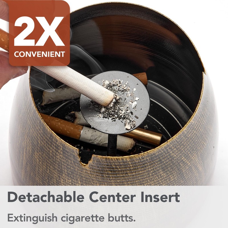 Ashtray with Lid for Outside Patio, Windproof Ash Tray, Bronze