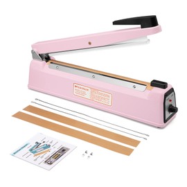 METRONIC Impulse Sealer 12 inch, Manual Heat Sealer Machine for Plastic Bags, Shrink Wrap Bag Sealers Heavy Duty Sealing Machine with Repair Kit (Pink)