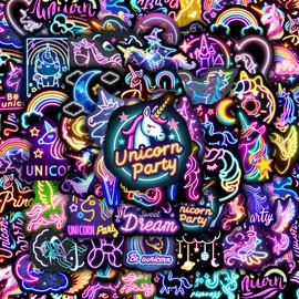 51 Pcs Neon Unicorns Stickers for Kids, Rainbows Sticker for Water Bottle, Vinyl Waterproof Laptop Decals for Teens Girls Boys, Students Adults Sticker Pack