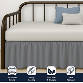 Cottington Lane Ruffled Daybed Skirt with Split Corner, Premium Hotel Quality Brushed Microfiber Twin Size Gather Dust Ruffle 16 Inch Drop Sofa Bedskirt, Easy Fit, Stay in Place, Dark Grey