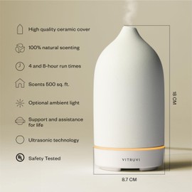 Vitruvi Stone Diffuser, Ceramic Ultrasonic Essential Oil Diffuser for Aromatherapy | Ceramic Diffuser, Diffusers for Home, Oil Diffuser, Housewarming Gift, Original Diffuser | White, 90ml Capacity