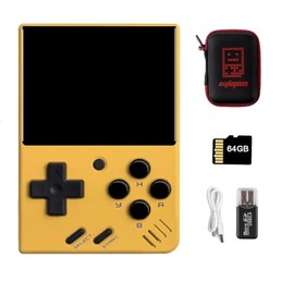 MIYOO Mini V4 Handheld Game Console 64GB TF Card 2.8inch 750*560 IPS Screen Retro Portable Handheld MIYOO Linux System Rechargerable 2000mah Battery (Yellow)