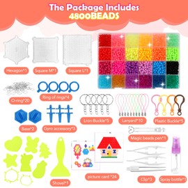 RISVOWO Water Beads Refill Set for Children, 24 Colours, 3 Types of Beads, 4800 Magic Water Beads, Glow in the Dark, Non-Toxic Kit for Beginners, Birthday Gift, DIY Toy Kit