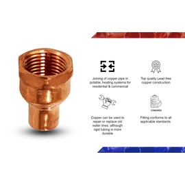 Supply Giant DDGA1000 Female Adapter Fitting with C X F Connections, 1 X 1/2, Copper