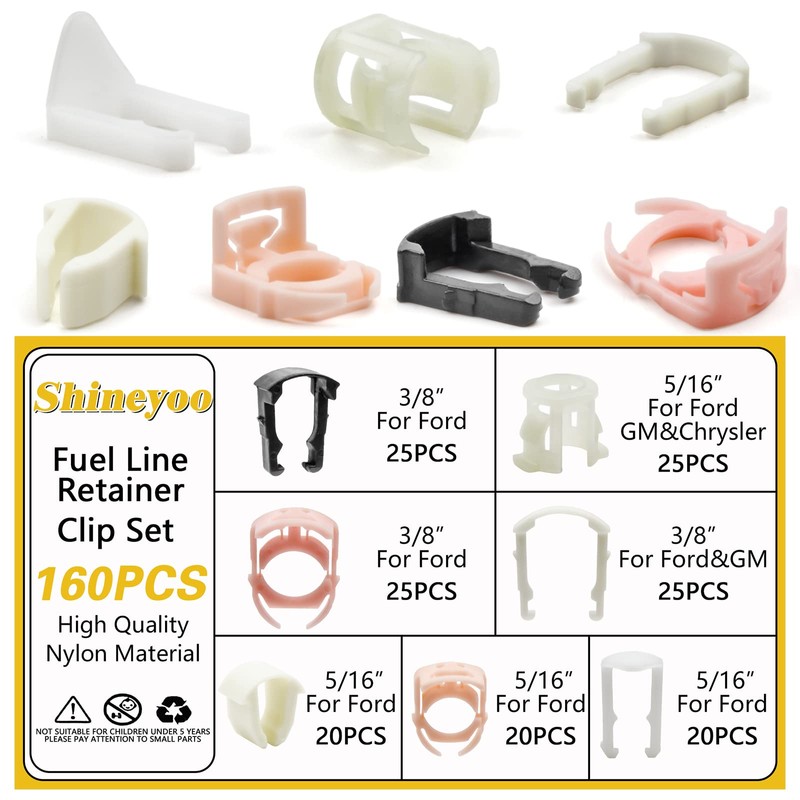 Shineyoo Fuel Line Retainer Clips 160PCS, 3/8 & 5/16 Fuel