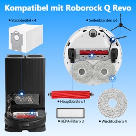 KGC 20 St1ck Zubeh?rset f1r Roborock Q Revo/ P10 Staubsaugerroboter??Not for Q Revo S/Pro/Maxv??1 Hauptb1rste,3 Hepa-Filter,6 Seitenb1rsten,4 Wischt1cher,4 Staubbeutel?1 Schraubendreher?1 Reinigungsb1rste