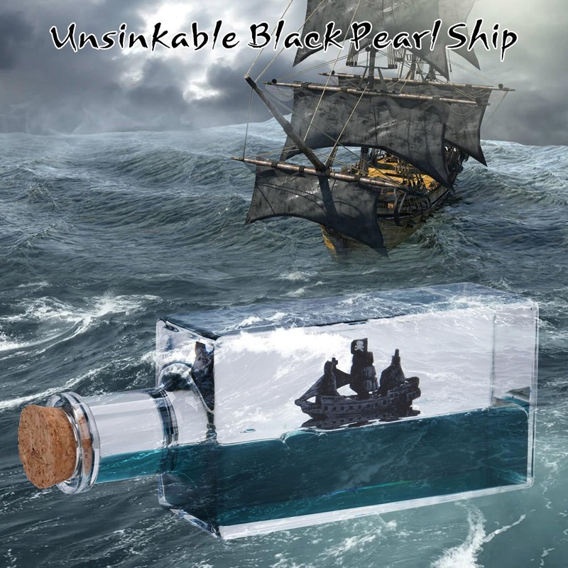 Unsinkable Boat Black Pearl Pirate Ship in a Box Bottle