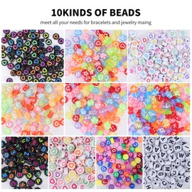 Risipu Letter Beads, 10 Types of Letter Beads, 1000 Letter Beads for Threading, Bead Set Polymer Clay Beads for DIY Jewellery, Necklace, Earrings, Chain for Children and Adults