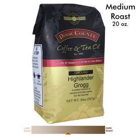 Door County Coffee, Highlander Grogg, Irish Creme and Caramel Flavored Coffee, Medium Roast, Ground Coffee, 20 oz Bag