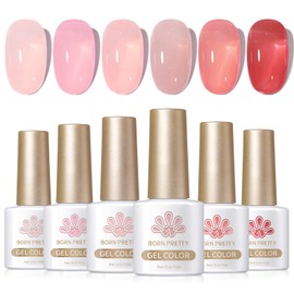 Born Pretty Jelly Gel Nail Polish Set Sheer Jelly Nude Pink Gel Polish Crystal Transparent Gel Polish Set Nail Art Varnish Manicure Collection Gift Set 7ML 6PCS