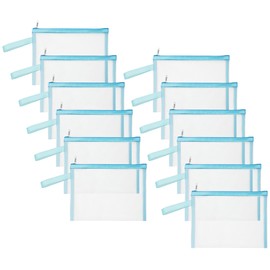 Topfinder 12 Psc Mesh Zipper Pouch Bags,Small Comestic Makeup Bage For Travel, Purse Organizer Pouches (Light Blue, A5*12)