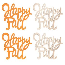 Happy Fall Painted Wood Cutout Shapes - 4 Pieces - for Craft, Decor, Scrapbooking, and More
