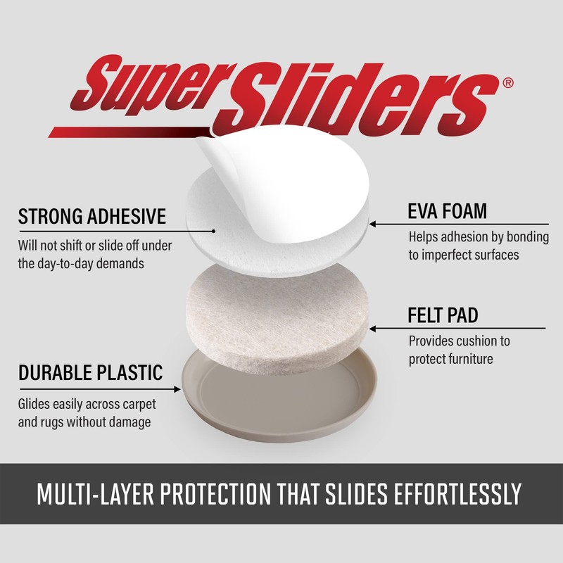 Super Sliders 3/4" Round Self-Stick Furniture Sliders or Movers for